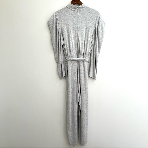 Express Gray Cozy Stretch Jersey Knit Belted Puff Sleeve Lounge Jumpsuit XL - Picture 4 of 14